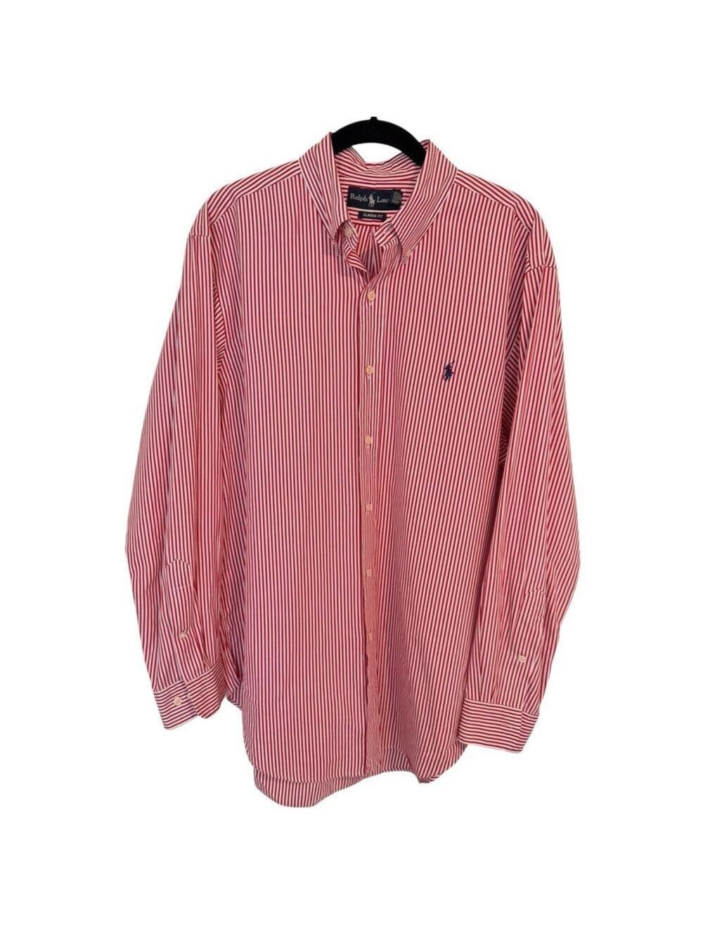 Ralph Lauren Men's Classic Fit Striped Poplin Shirt Red White Size 16/32-33